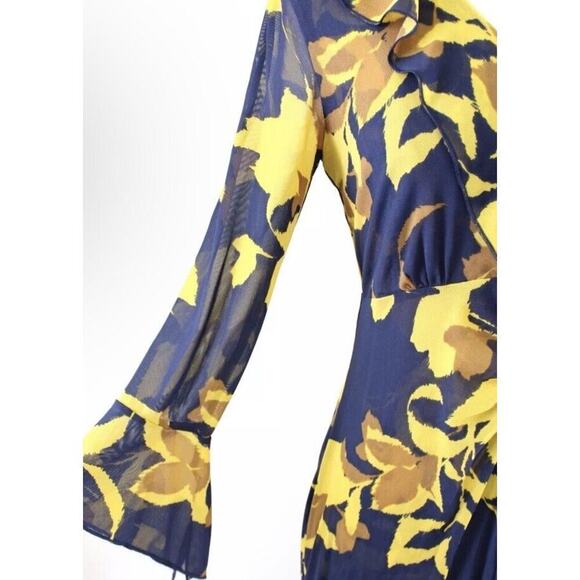 CAbi Midnight Dress Navy Blue Yellow Floral Mesh Ruffle Midi Maxi Size S 4242 CL - Picture 5 of 5